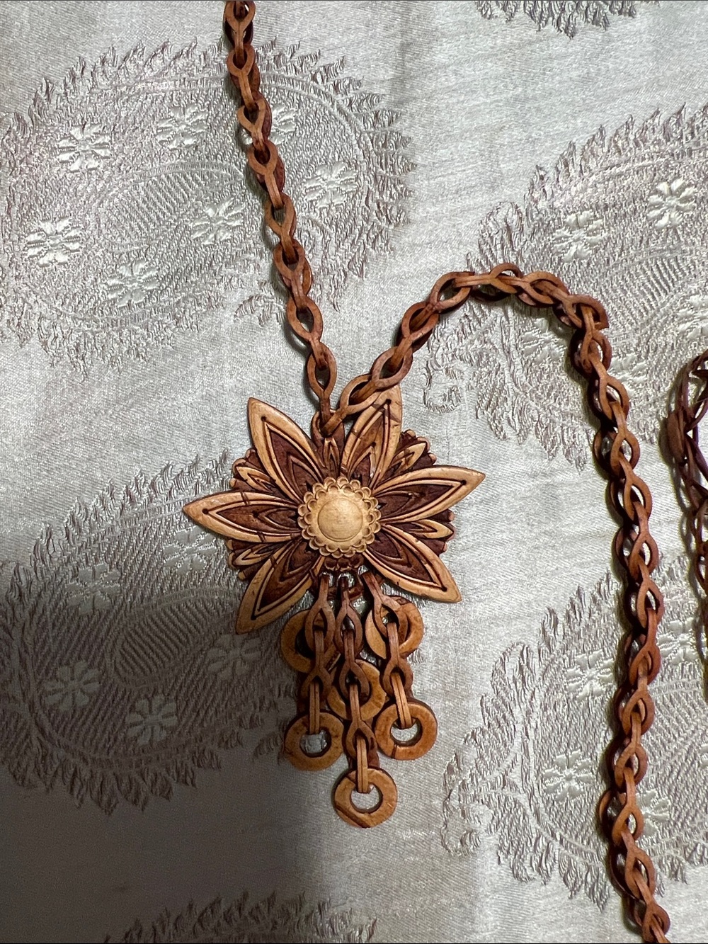 Handcrafted Brown Floral Wooden Pendant Necklace